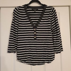 White House Black Market Black and White Striped Long Sleeve Top